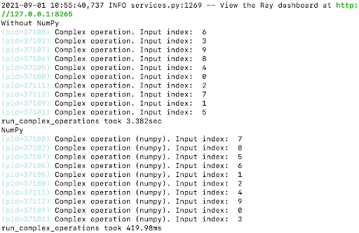 With and without NumPy Ray